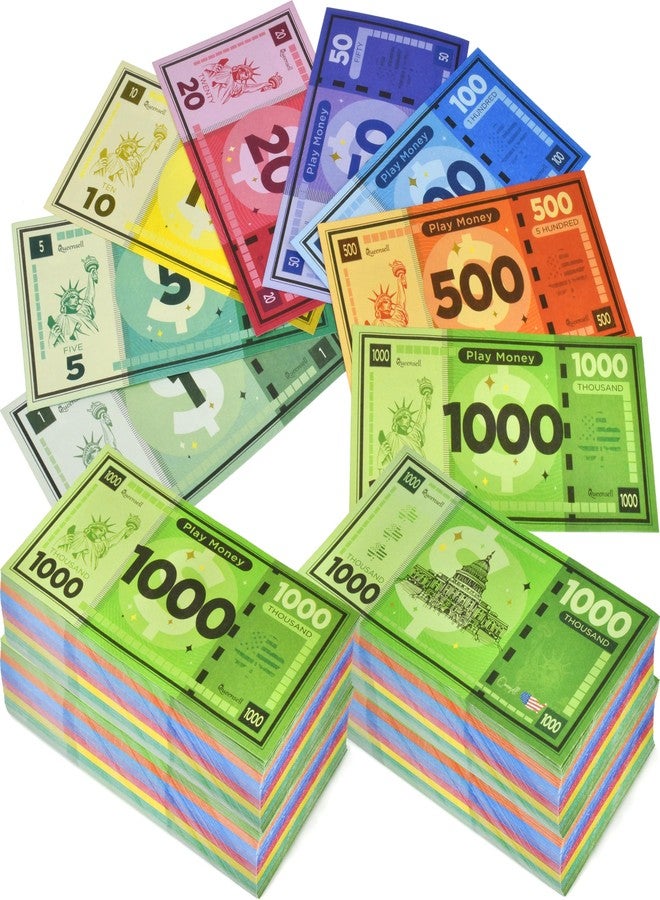Queensell Play Money Suitable for Monopoly Board Game - 480 pcs of 60 Each Bill Denomination - Double Sides Printing Paper Money for Pretend Play Cashier - 480 pcs - Image 1